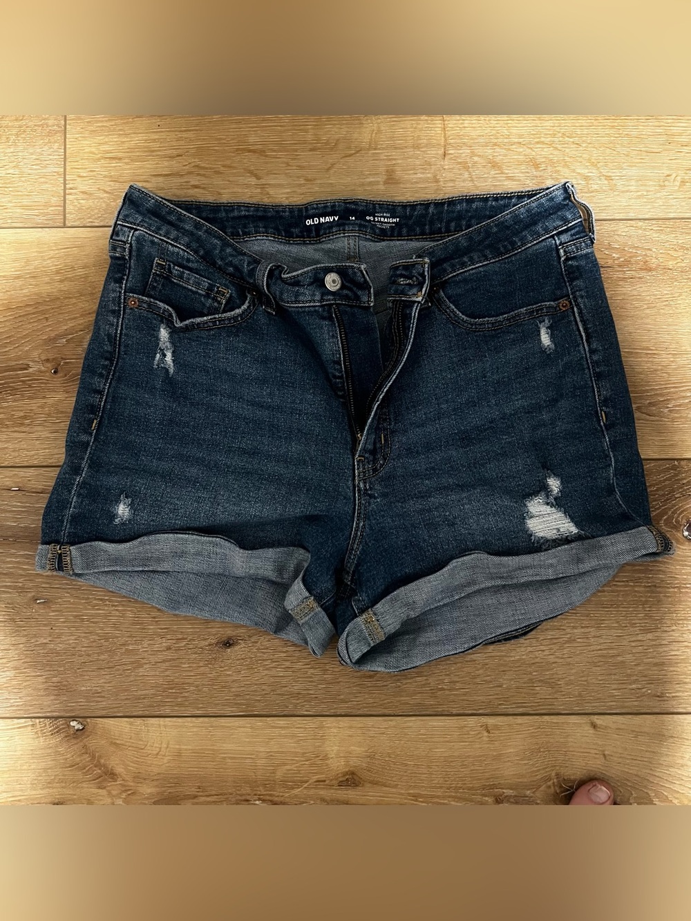 Old Navy Dark Blue Rolled Cuff Distressed Denim Shorts